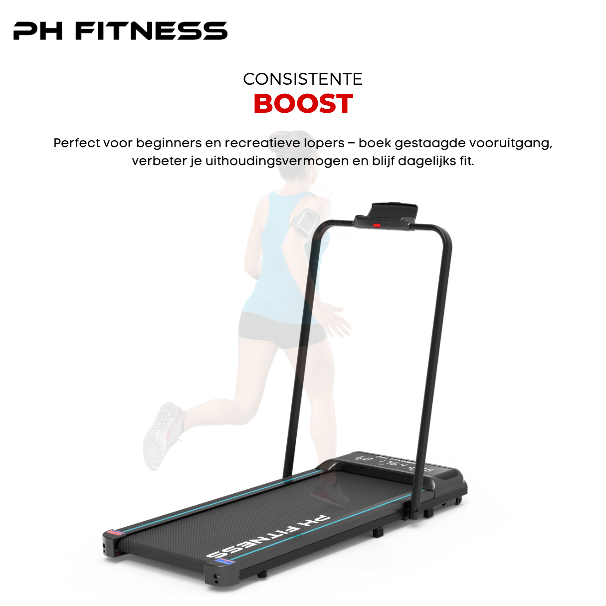 LB - 600 Opvouwbare Loopband – 1.5PK, 10km/u, Bluetooth App, 130kg Draagvermogen, Veiligheidssleutel - PH Fitness