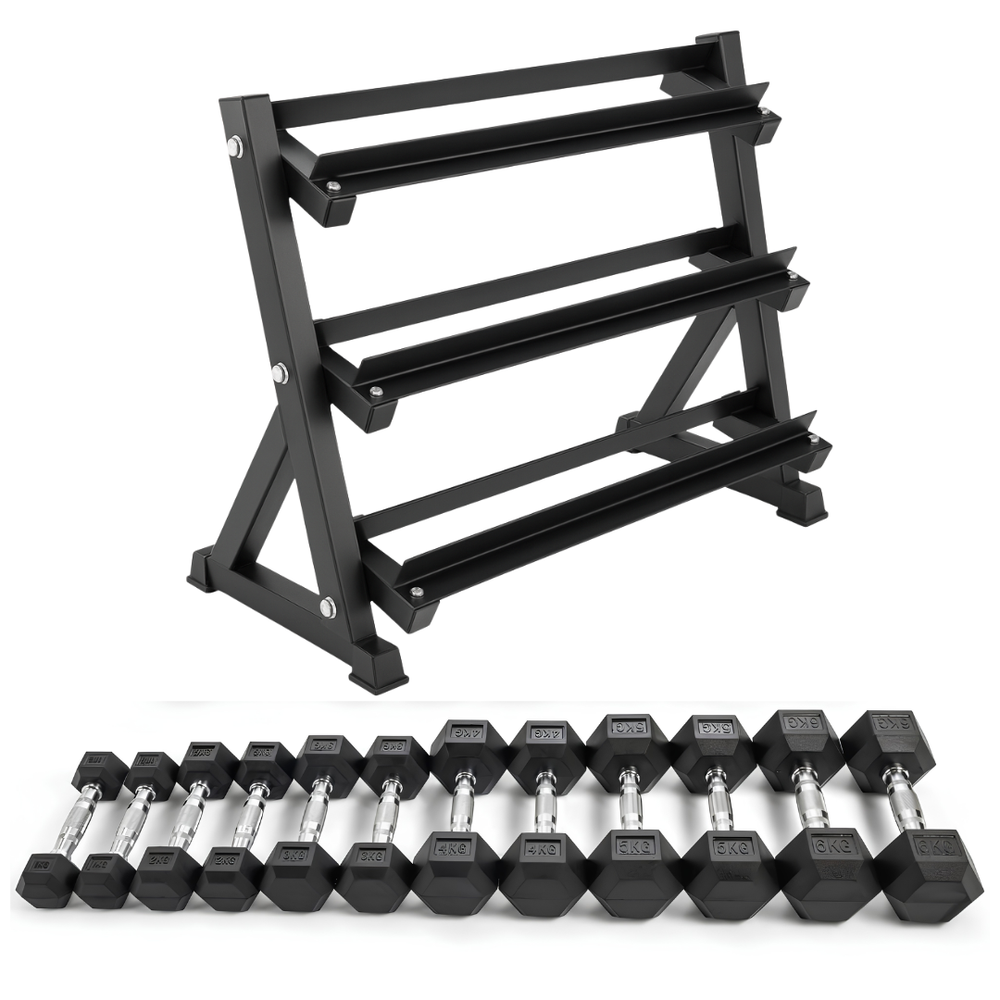 Set di manubri esagonali - da 2,5 a 15KG con supporto per manubri