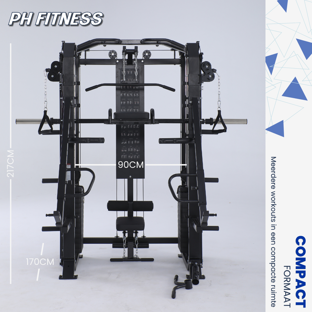Vooraanzicht en maten van het Apex Pro Rack: 217 cm hoog, 170 cm diep en 90 cm binnenbreedte