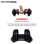 PH Fitness Verstelbare Dumbbells Set t/m 24KG | 2 STUKS |  Dumbell | Gewichten