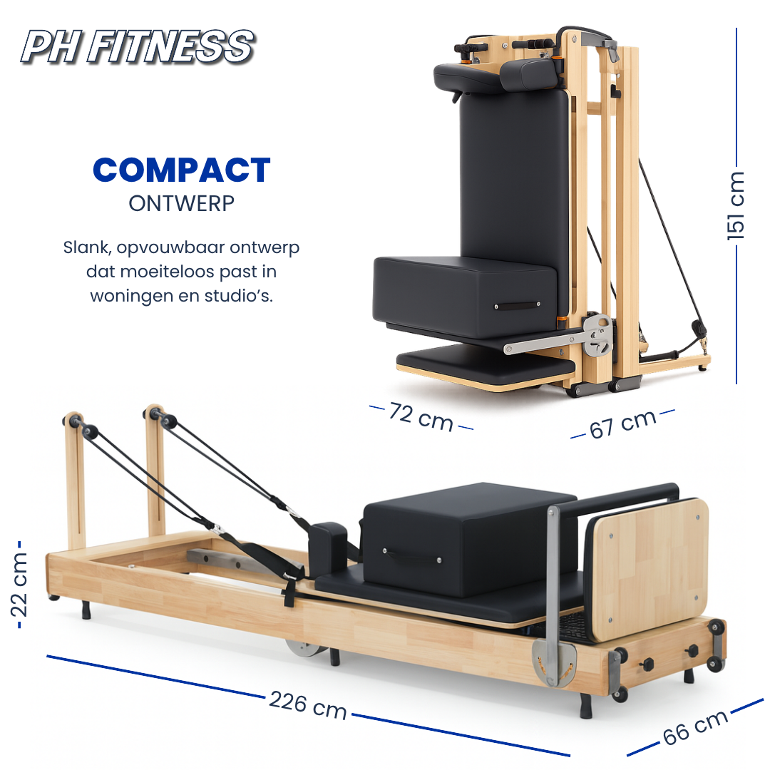 Houten Pilates Reformer Opvouwbaar | Studio Kwaliteit Thuis