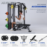 PH Fitness Apex Pro Rack met halterbank en getoonde optionele trainingsaccessoires