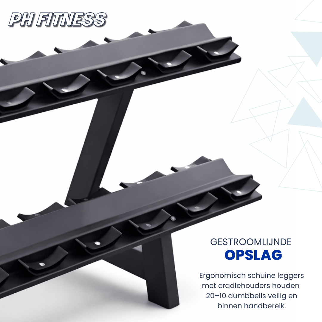 Hexa Dumbbell Set - 2 t/m 30KG met 2-Laags Rack - Physical Sports Group B.V.