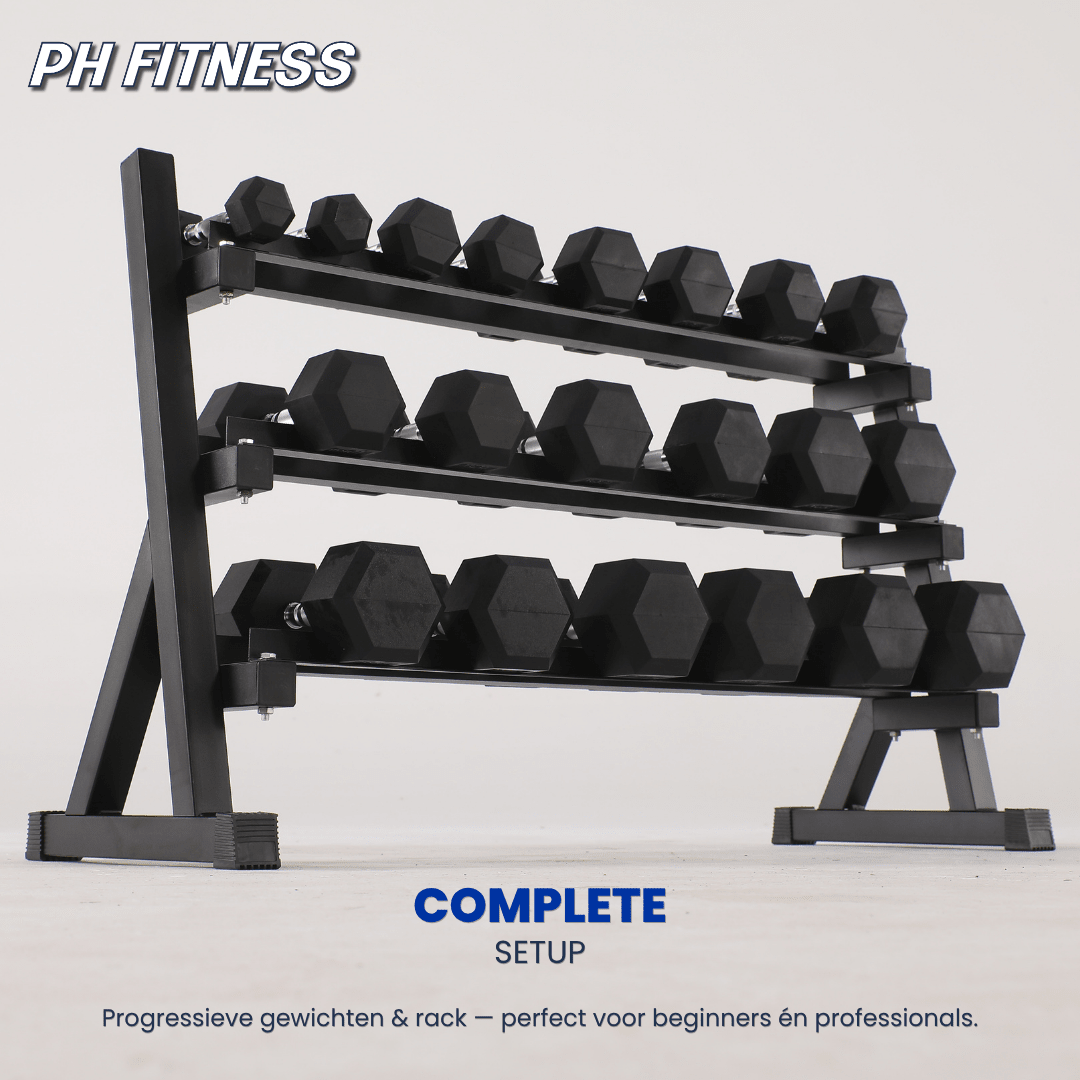 Hexa Dumbbell Set - 2.5 t/m 25KG met Dumbbell Rack - Physical Sports Group B.V.