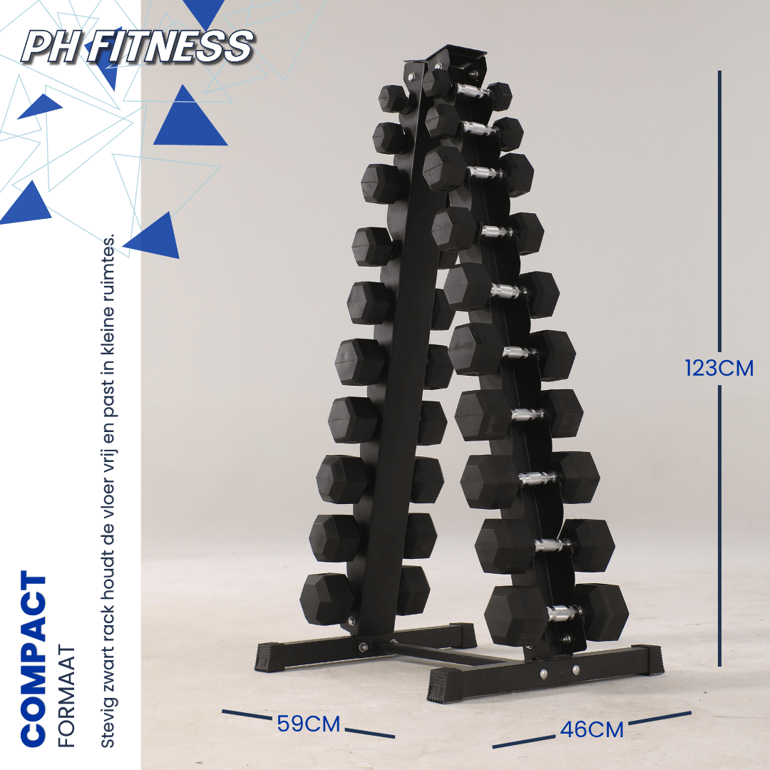 Hexa Dumbbell Set met Verticaal Rek - 1 t/m 10KG - Physical Sports Group B.V.