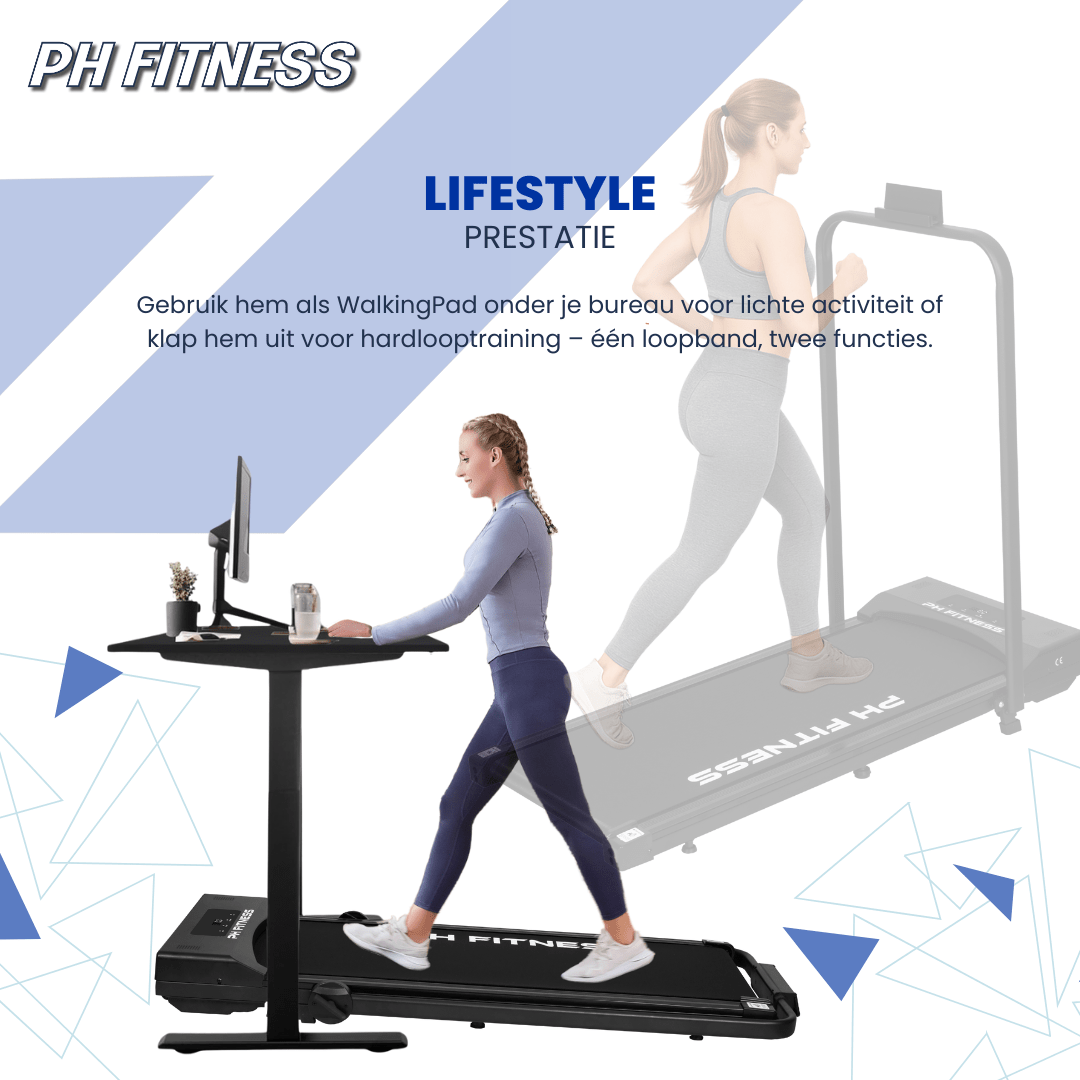 PH Fitness Loopband – 8 km/u - Incline & Handmatige Helling – Black / Zwart – Walking Pad – Loopband voor Thuis – Loopb - PH Fitness