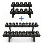 Professionele Hexa Dumbbell Set 2–30 kg met 2 - Laags Rack – Complete Halterset 480 kg – Rubber Zeshoekige Dumbbells voor Home Gym, Fitness & Krachttraining - PH Fitness