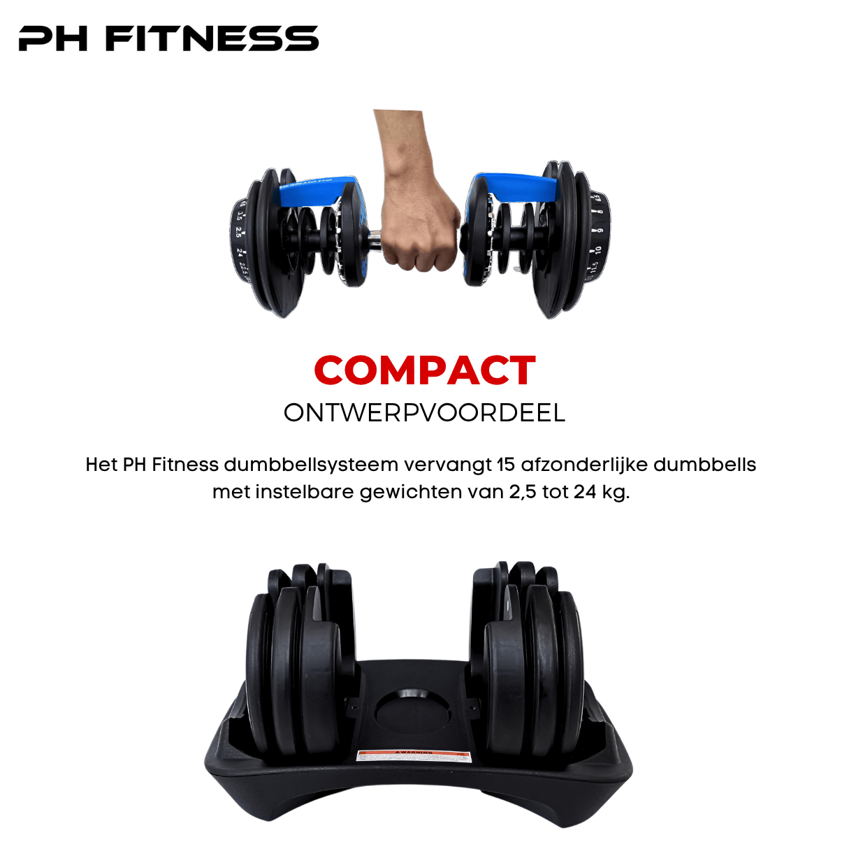 Verstelbare Dumbbells Set 24KG - Blauw - PH Fitness