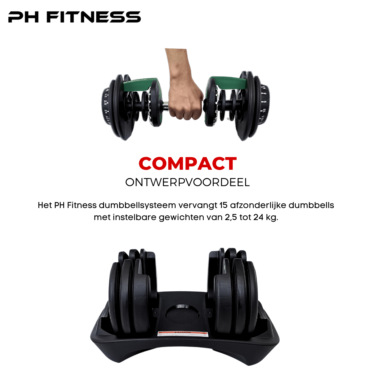 Verstelbare Dumbbells Set 24KG - Groen - PH Fitness