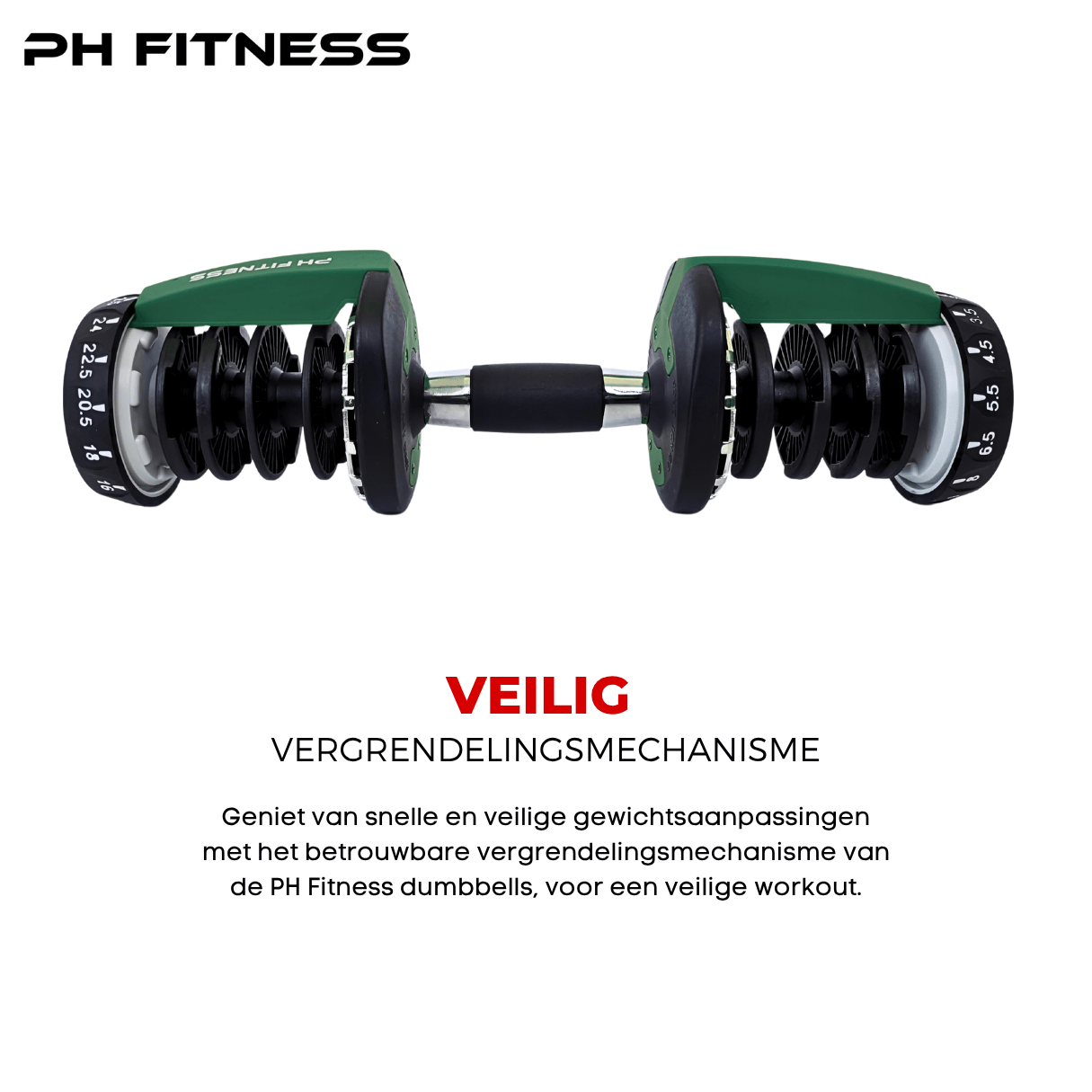 Verstelbare Dumbbells Set 24KG - Groen - PH Fitness