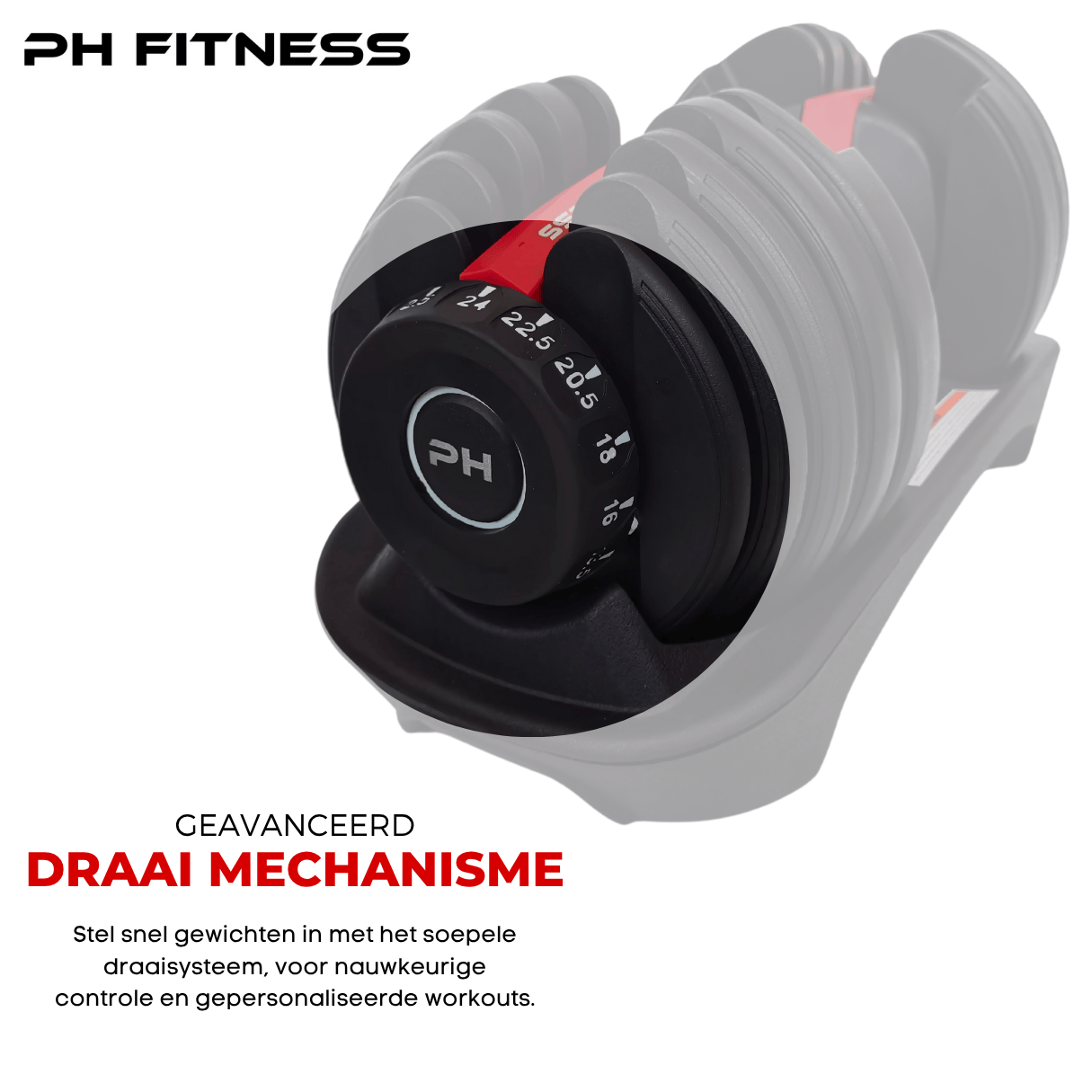 Verstelbare Dumbbells Set 24KG - Rood - PH Fitness