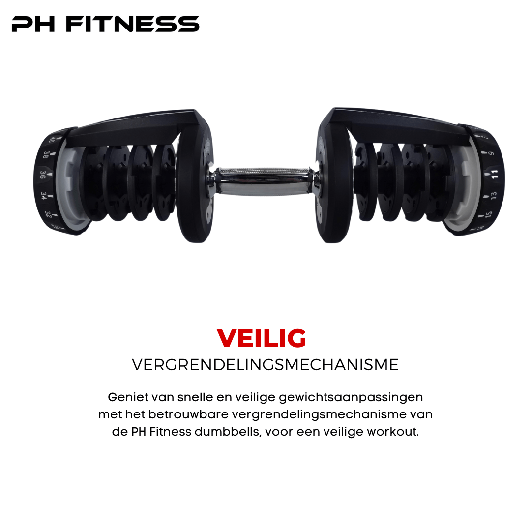 PH Fitness Smart Series verstelbare dumbbell van 40 kg met vergrendeling